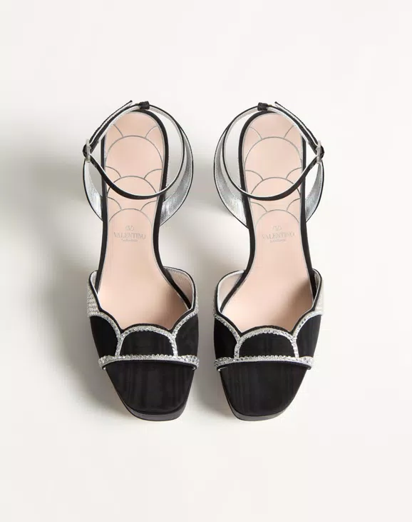 Valentino Bowow Platform Sandal In Moiré Fabric With Crystals 115Mm - Image 5